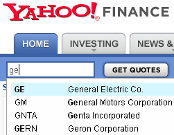 Searching for a stock on Yahoo! Finance by name or by ISIN code