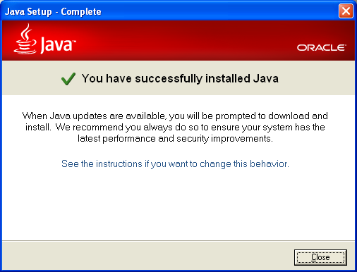 Java install finished