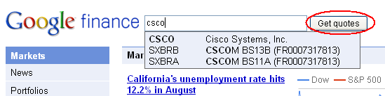 Searching for a stock on Yahoo! Finance by name or by ISIN code