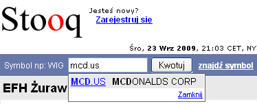 Searching for equity by name on Stooq.com