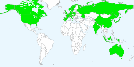 Supported countries in world map