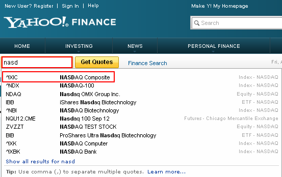 Searching for index data by name or ticker