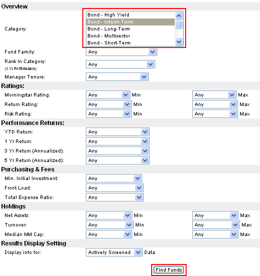 Searching with Yahoo! Finance fund screener