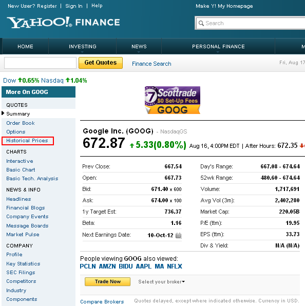 Selecting Historical Prices to download data